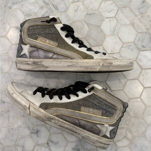 Golden Goose High Top Star Sneakers in Metallic Silver